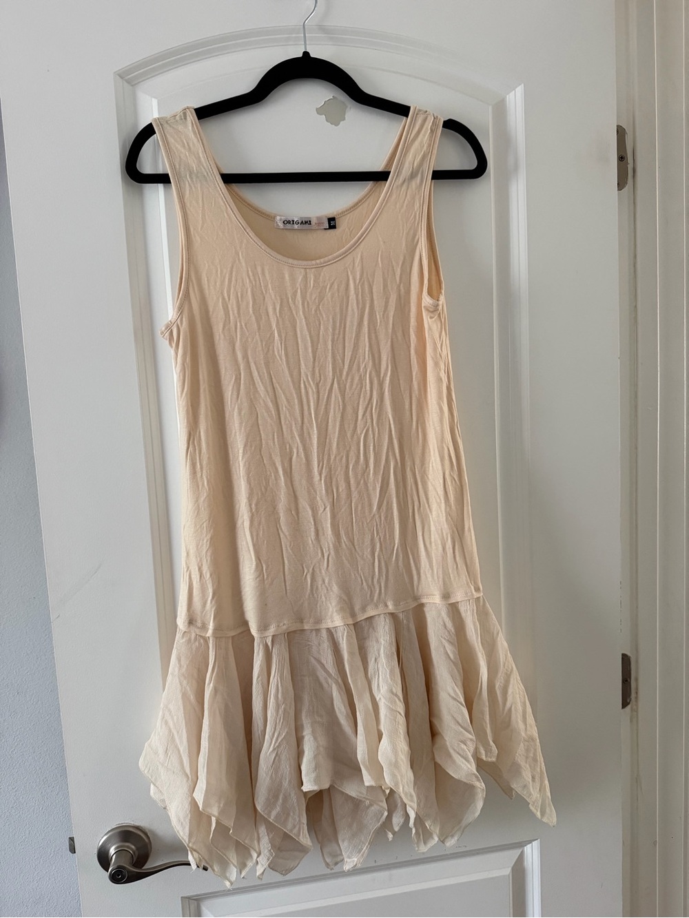 Origami Cream Sleeveless Ruffle-Hem Fairy Tank Dress